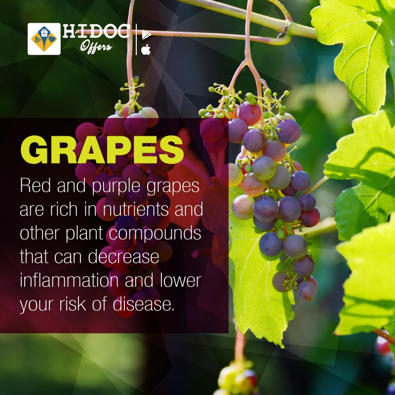 Health Tip - Grapes... Red and purple grapes are rich in nutrients and other plant compounds that can decrease inflammation and lower your risk of disease