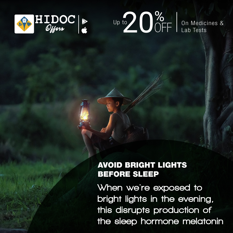 Health Tip - When we're exposed to bright lights in the evening, this disrupts production of the sleep hormone melatonin